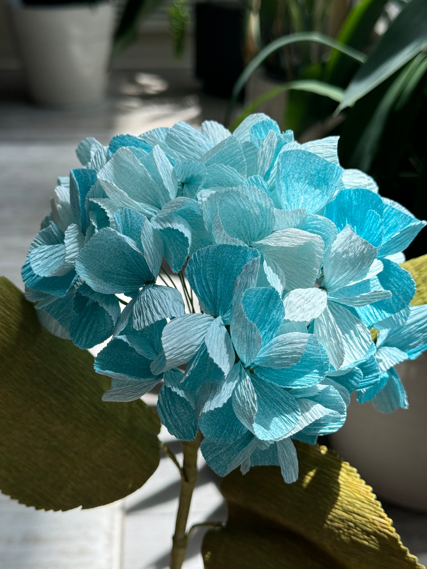 Realistic Handcrafted Crepe Paper Hydrangea Stem