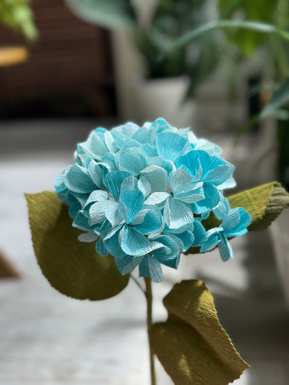 Realistic Handcrafted Crepe Paper Hydrangea Stem