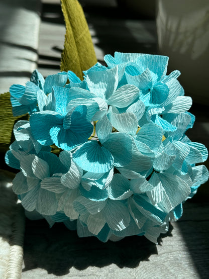 Realistic Handcrafted Crepe Paper Hydrangea Stem