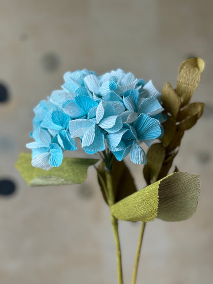 Realistic Handcrafted Crepe Paper Hydrangea Stem