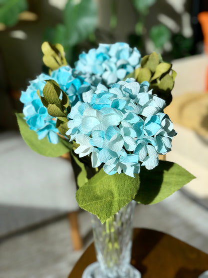 Realistic Handcrafted Crepe Paper Hydrangea Stem