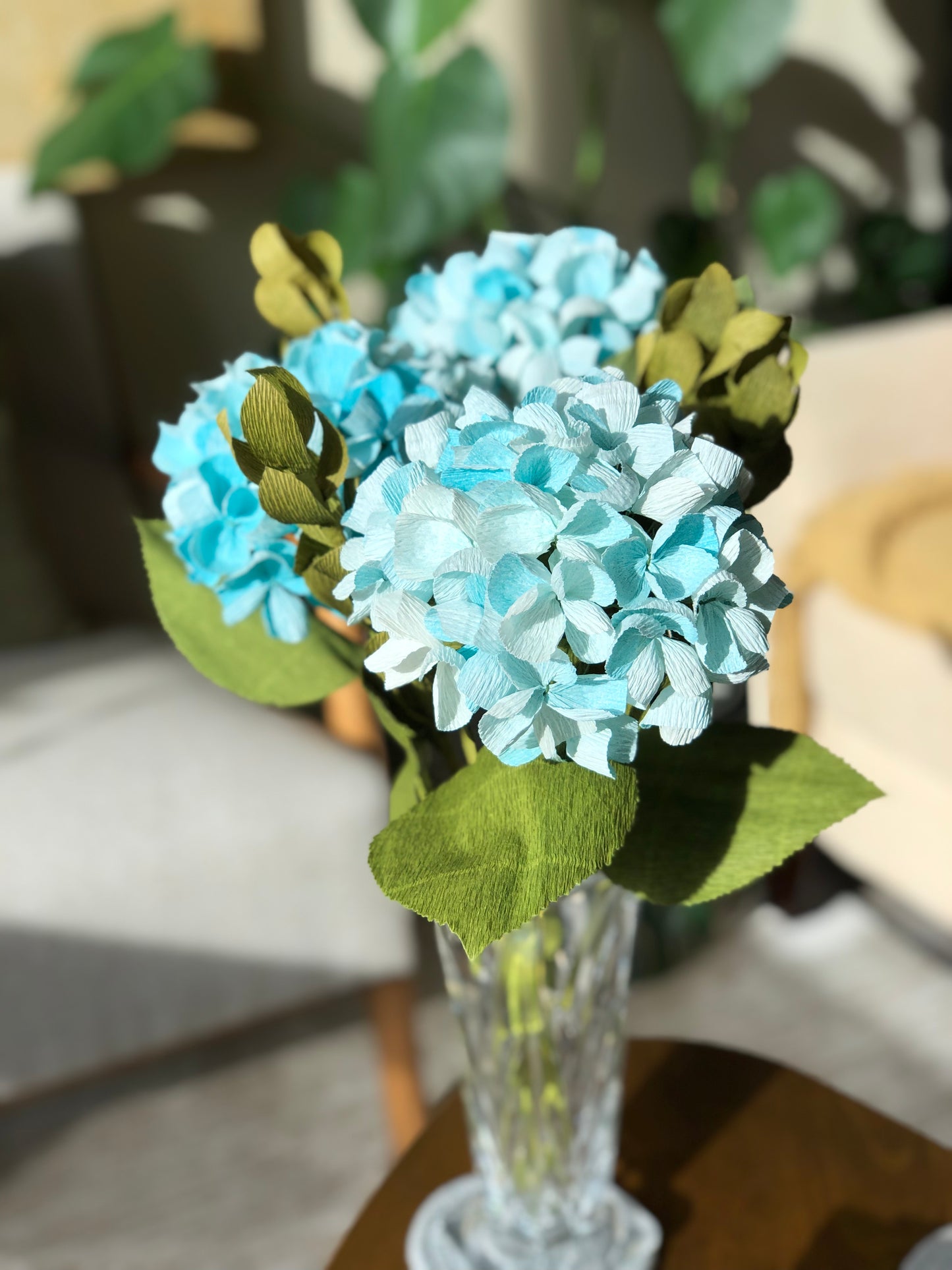 Realistic Handcrafted Crepe Paper Hydrangea Stem