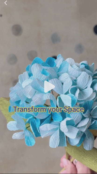 Realistic Handcrafted Crepe Paper Hydrangea Stem